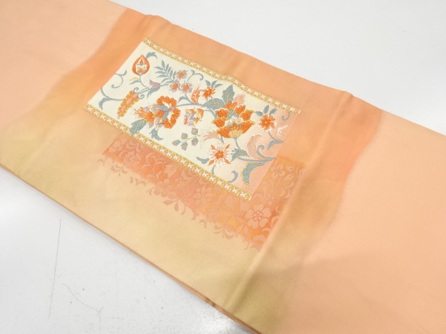 唐花模様織り出し　名古屋帯